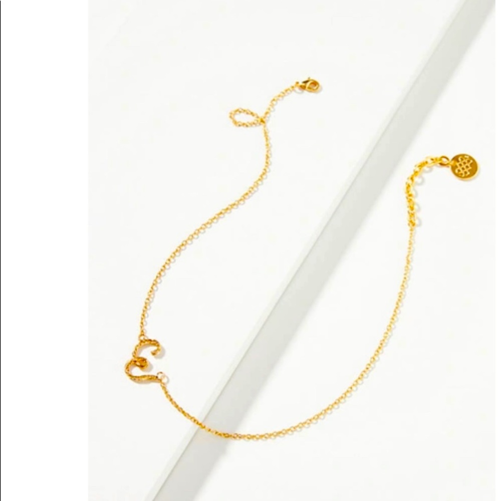 Brand new Liza Echeverry cursive monogram E necklace